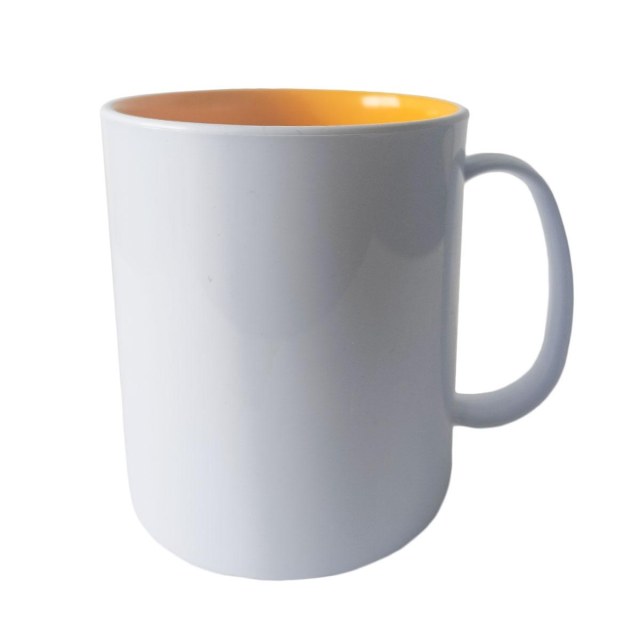 Caneca de Plástico Polímero 360ml Branca com Interior Colorido para Sublimação (ADP) | Amarelo Ovo