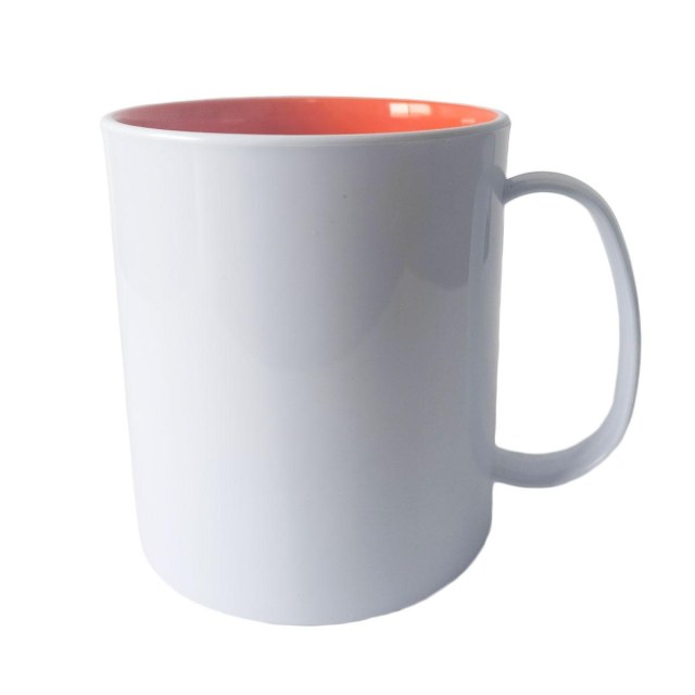Caneca de Plástico Polímero 360ml Branca com Interior Colorido para Sublimação (ADP) | Laranja