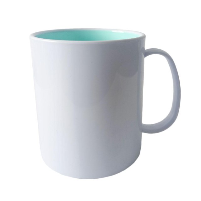 Caneca de Plástico Polímero 360ml Branca com Interior Colorido para Sublimação (ADP) | Azul Turquesa