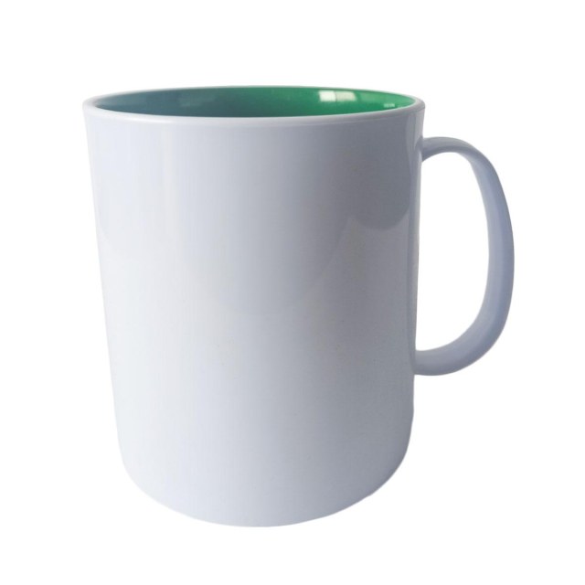Caneca de Plástico Polímero 360ml Branca com Interior Colorido para Sublimação (ADP) | Verde Bandeira