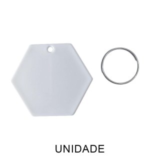 Chaveiro em Polímero Hexágono Branco para Sublimação (UDP) com Argola | Unidade na Sulink