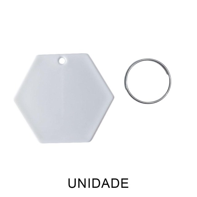 Chaveiro em Polímero Hexágono Branco para Sublimação (UDP) com Argola | Unidade