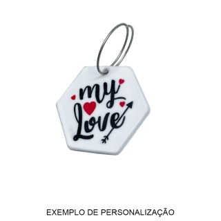 Chaveiro em Polímero Hexágono Branco para Sublimação (UDP) com Argola | Unidade na Sulink