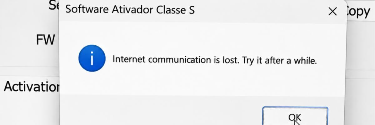Erro Software Ativador Classe S - Internet communication is lost. Try it lafter a while. no Blog