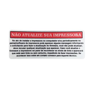Etiqueta com Informações para Não Atualizar a Impressora na Sulink
