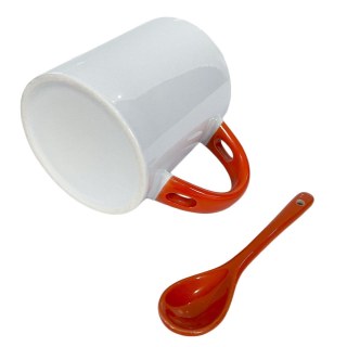 Caneca de Cerâmica Branca com Interior e Alça Colorido com Colher para Sublimação | Laranja na Sulink