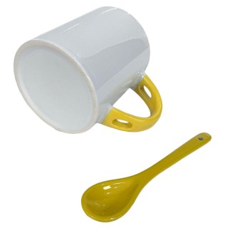 Caneca de Cerâmica Branca com Interior e Alça Colorido com Colher para Sublimação | Amarelo na Sulink