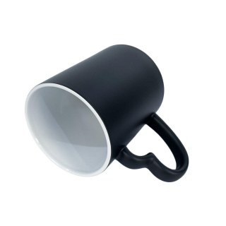 Caneca de Cerâmica Mágica com Alça Coração para Sublimação | Preta Fosca na Sulink