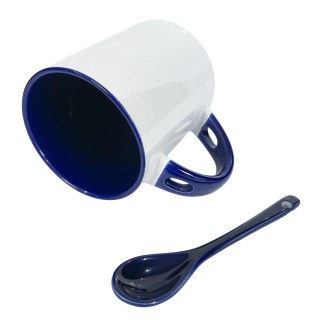 Caneca de Cerâmica Branca com Interior e Alça Colorido com Colher para Sublimação | Azul Escuro na Sulink