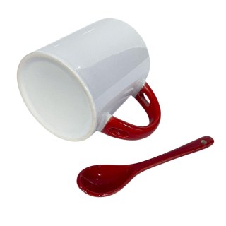 Caneca de Cerâmica Branca com Interior e Alça Colorido com Colher para Sublimação | Vermelha na Sulink