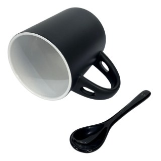 Caneca de Cerâmica Mágica com Colher para Sublimação | Preta Fosca na Sulink