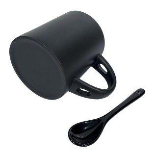 Caneca de Cerâmica Mágica com Colher para Sublimação | Preta Fosca na Sulink