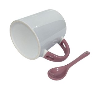 Caneca de Cerâmica Branca com Interior e Alça Colorido com Colher para Sublimação | Rosa em Sulink