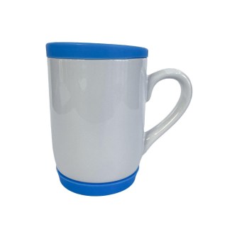 Caneca de Cerâmica Branca com Tampa e Base de Silicone para Sublimação | Azul na Sulink