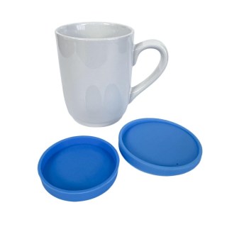 Caneca de Cerâmica Branca com Tampa e Base de Silicone para Sublimação | Azul na Sulink