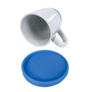 Caneca de Cerâmica Branca com Tampa e Base de Silicone para Sublimação | Azul na Sulink