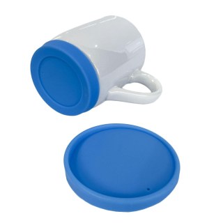 Caneca de Cerâmica Branca com Tampa e Base de Silicone para Sublimação | Azul na Sulink