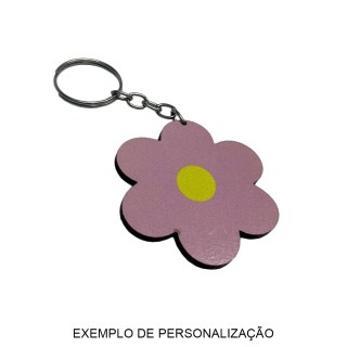 Chaveiro de MDF 3mm Flor Branco para Sublimação com Corrente e Argola | Unidade na Sulink
