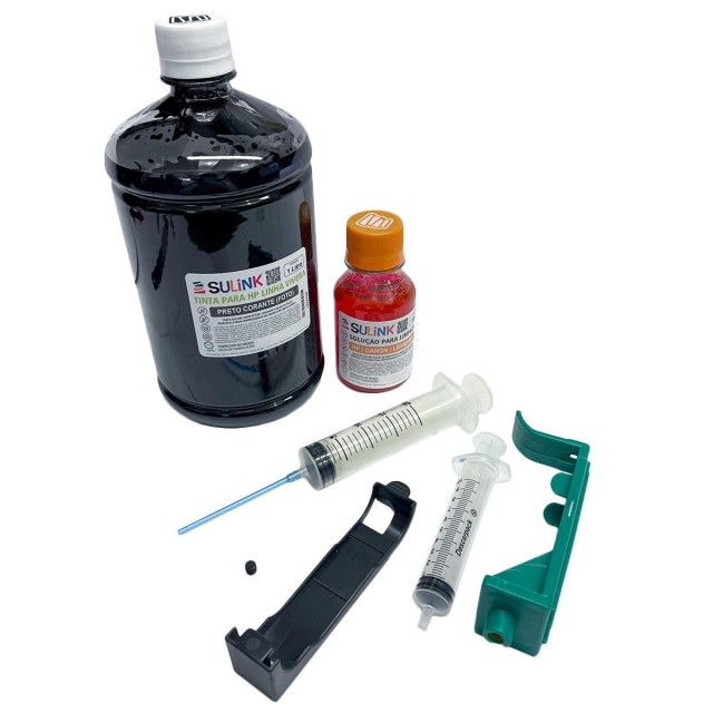 Kit Recarga Fácil para Cartucho HP 15 15B 40 45 45B Preto com 1 Litro de Tinta + 250ml Solução de Limpeza na Sulink