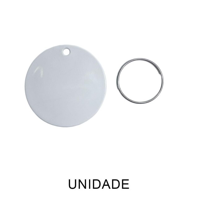 Chaveiro em Polímero Redondo Branco para Sublimação (UDP) com Argola | Unidade