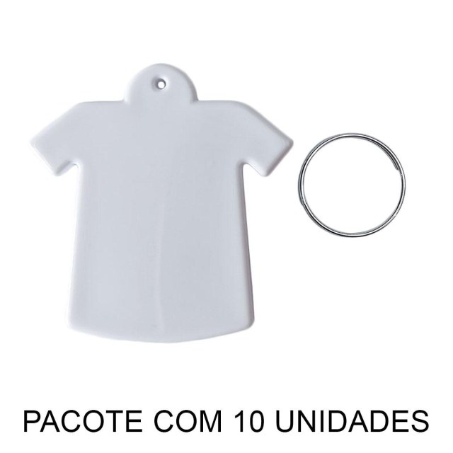 Chaveiro em Polímero Camiseta Branco para Sublimação (UDP) com Argola | Pacote com 10 Unidades