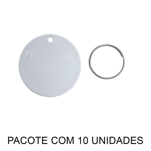 Chaveiro em Polímero Redondo Branco para Sublimação (UDP) com Argola | Pacote com 10 Unidades
