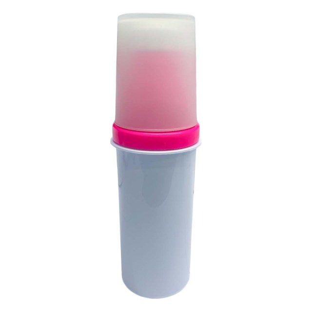 Garrafa de Plástico Polímero 650ml Branco Slin Rosa para Sublimação (ADP) com Copo Translúcido | Unidade na Sulink