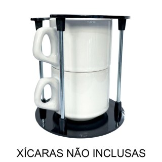 Torre Suporte para 2 Xícaras com Base/Topo em Polímero Preto e Haste de Metal (SM) | Unidade na Sulink