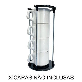 Torre Suporte para 4 Xícaras com Base/Topo em Polímero Preto e Haste de Metal (SM) | Unidade na Sulink