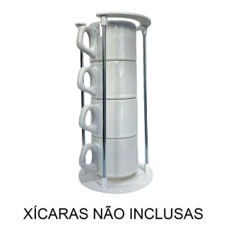 Torre Suporte para 4 Xícaras com Base/Topo em Polímero Branco e Haste de Metal (SM) | Unidade na Sulink