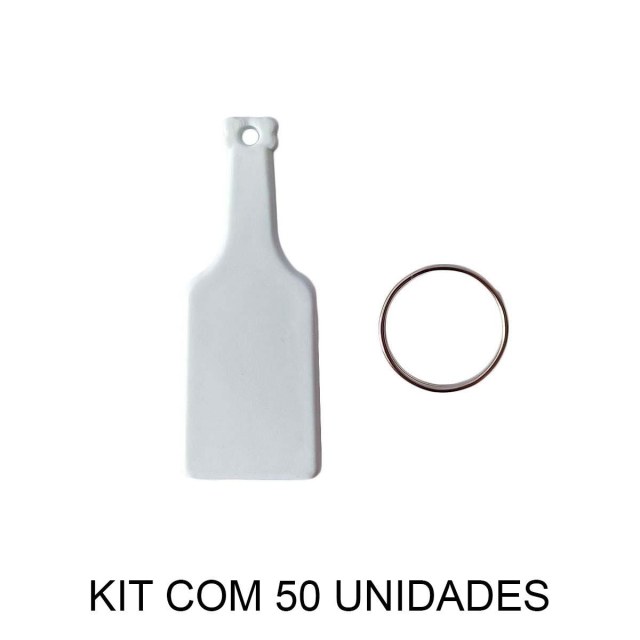 Chaveiro em Polímero Branco Garrafa Garrafinha para Sublimação (SM) | Kit com 50 Unidades