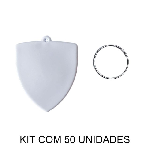 Chaveiro em Polímero Escudo Branco para Sublimação (UDP) com Argola | Kit com 50 Unidades