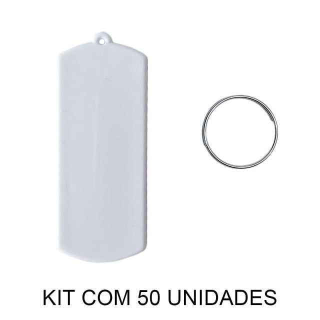 Chaveiro em Polímero Tag Retangular Ticket Branco para Sublimação (UDP) com Argola | Kit com 50 Unidades