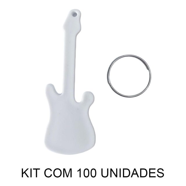 Chaveiro em Polímero Guitarra Branco para Sublimação (UDP) com Argola | Kit com 100 Unidades