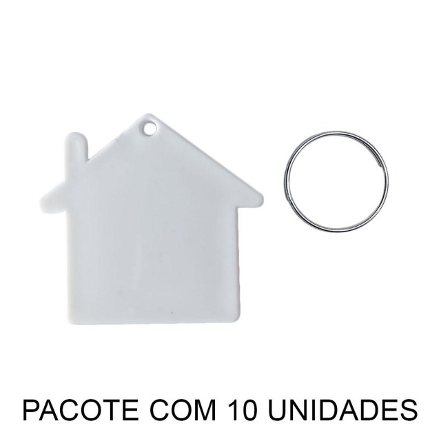 Chaveiro em Polímero Casa / Casinha Branco para Sublimação (UDP) com Argola | Pacote com 10 Unidades