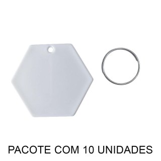 Chaveiro em Polímero Hexágono Branco para Sublimação (UDP) com Argola | Pacote com 10 Unidades na Sulink