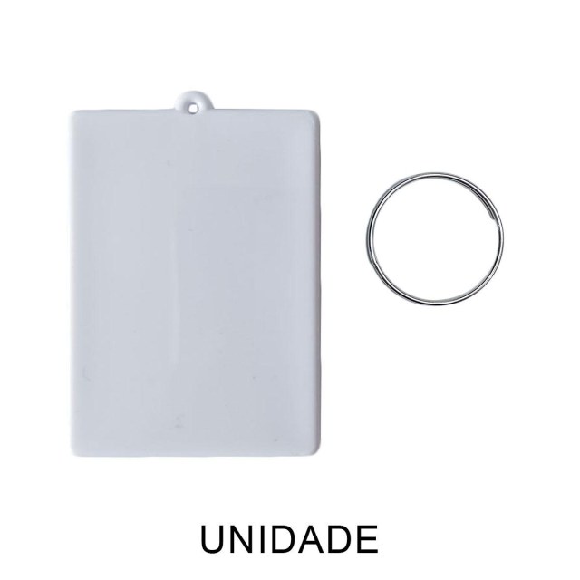 Chaveiro em Polímero Retangular Branco para Sublimação (UDP) com Argola | Unidade na Sulink