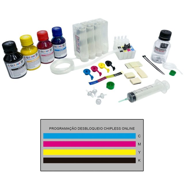 Bulk ink para Impressora Epson XP-3100 XP-3105 XP-3150 XP-3155 EW-452A | Com Tinta Pigmentada + Programação Desbloqueio ChipLess Key + Dispenser na Sulink