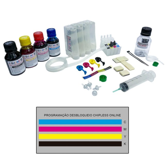 Bulk ink para Impressora Epson XP-235 XP-243 XP-245 XP-247 | Com Tinta Corante + Programação Desbloqueio ChipLess Key + Dispenser na Sulink