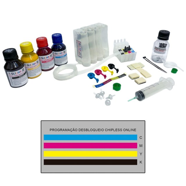 Bulk ink para Impressora Epson XP-235 XP-243 XP-245 XP-247 | Com Tinta Sublimática + Programação Desbloqueio ChipLess Key + Dispenser na Sulink