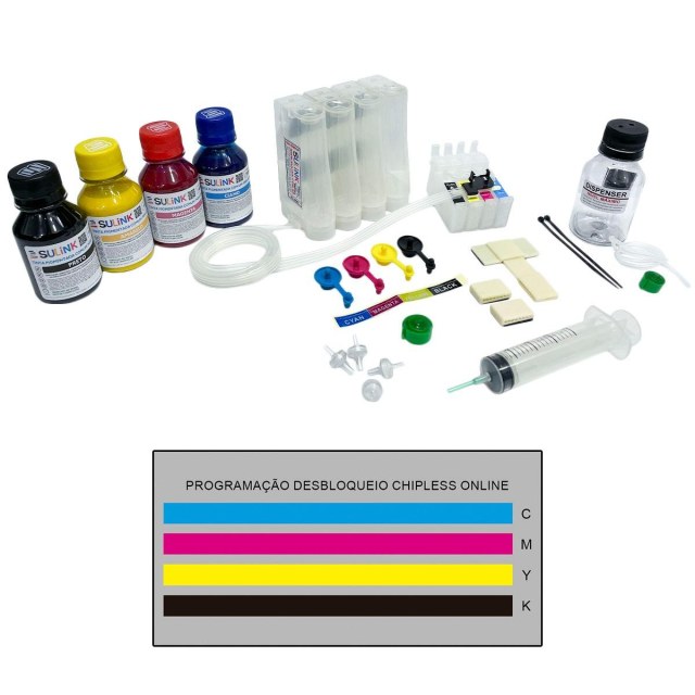 Bulk ink para Impressora Epson XP-340 XP-341 XP-342 XP-343 XP-345 | Com Tinta Pigmentada + Programação Desbloqueio ChipLess Key + Dispenser na Sulink