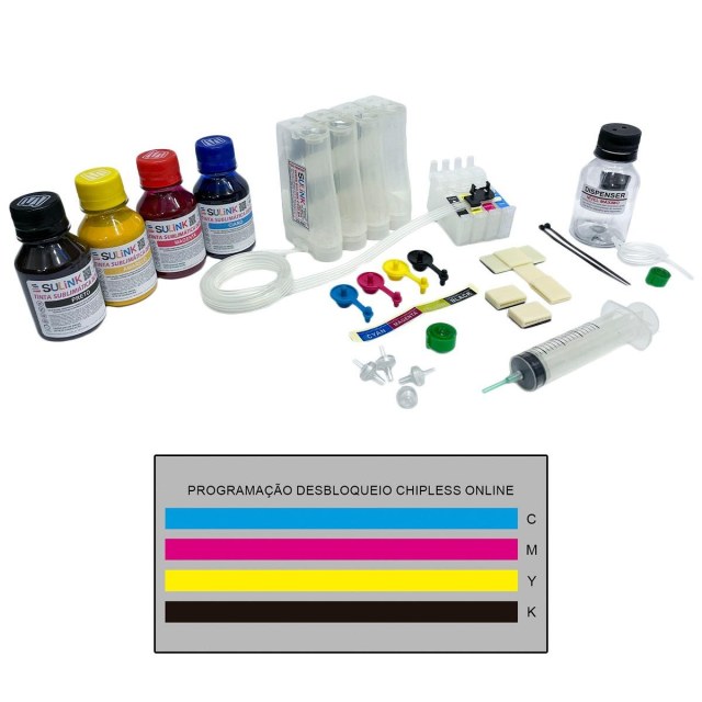 Bulk ink para Impressora Epson XP-434 XP-440 XP-442 XP-445 XP-446 | Com Tinta Sublimática + Programação Desbloqueio ChipLess Key + Dispenser na Sulink