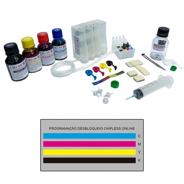 Bulk ink para Impressora Epson XP-3100 XP-3105 XP-3150 XP-3155 EW-452A | Com Tinta Corante + Programação Desbloqueio ChipLess Key + Dispenser na Sulink