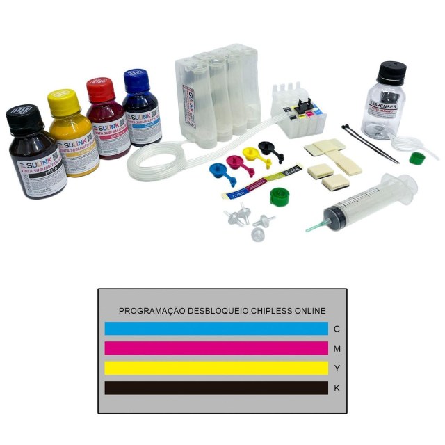 Bulk ink para Impressora Epson XP-3100 XP-3105 XP-3150 XP-3155 EW-452A | Com Tinta Sublimática + Programação Desbloqueio ChipLess Key + Dispenser na Sulink