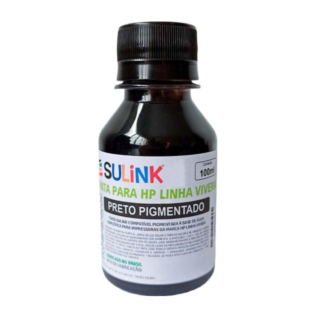 Tinta Sulink para HP Linha Vivera | 100ml Preto Pigmentado