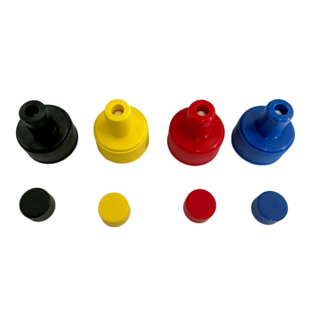 Tampa Bico Fit para Frascos Pet Boca 28mm | 4 Cores (Preto, Amarelo, Vermelho e Azul)