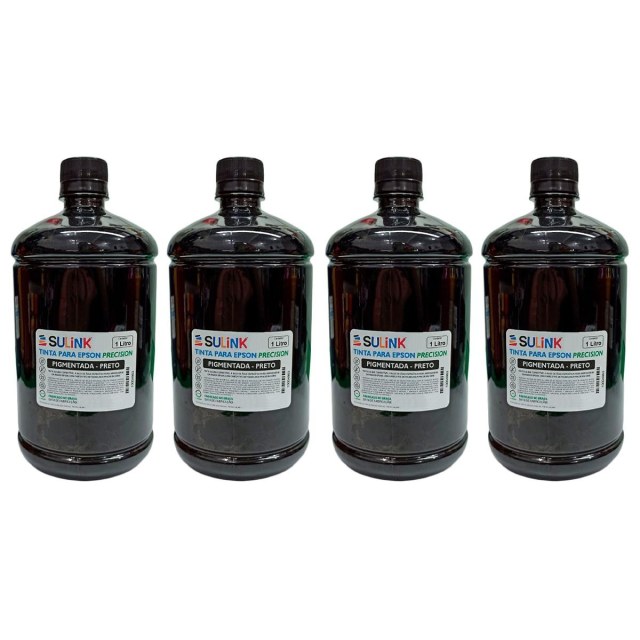 Tinta Sulink para Epson Precision Pigmentada | Kit 4 Litros Preto (4x 1 Litro Cor Preto Pigmentado) na Sulink