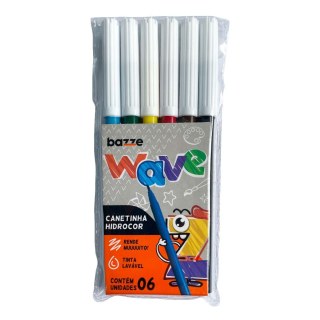 Caneta Canetinha Hidrocor Tinta Lavável Wave Bazze | Pacote com 6 Cores na Sulink