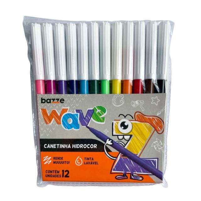 Caneta Canetinha Hidrocor Tinta Lavável Wave Bazze | Pacote com 12 Cores na Sulink
