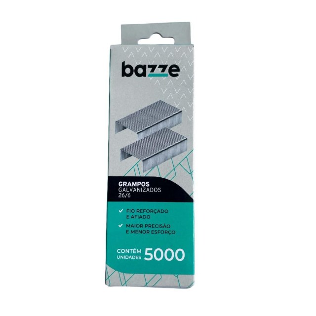 Grampo Galvanizado para Grampeador 26/6 Bazze Caixa com 5000 Unidades na Sulink